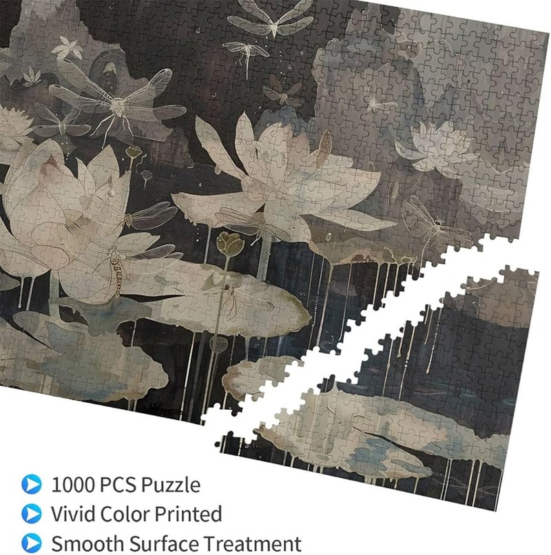 Phayah 1000 قطعة لغز زهرة اللوتس واليعسوب للبالغين ديكور المنزل 29.5 × 19.7 بوصة - Image 2